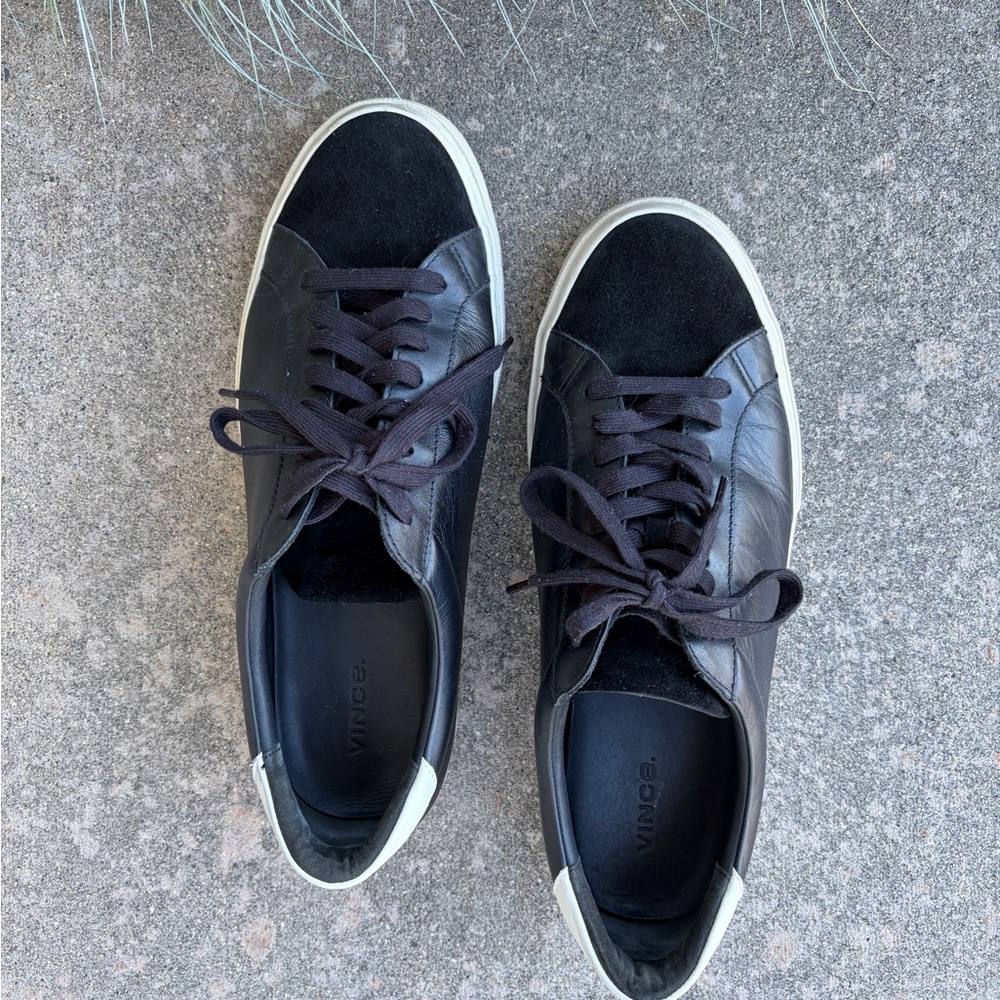 Men’s Vince Fulton Black Leather & Suede Low Top Sneaker Lace Up Size 11 low top